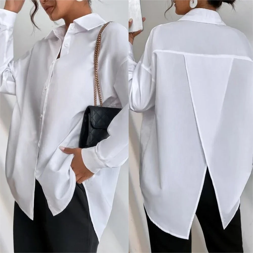 Preppy White Button down Oversized Boyfriend Top - Picture 1 of 8